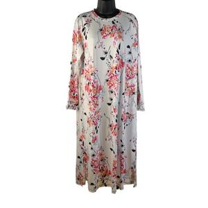 NWT‎ Ekouaer Womens Floral Long Sleeve Maxi Nightgown Pockets White Pink Large